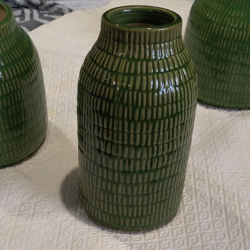 Crate & Barrel Verde Vase Set - 2 Small and 1 Medium